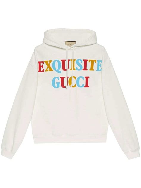 hooded cotton sweatshirt with gucci logo white|gucci hoodie cost.